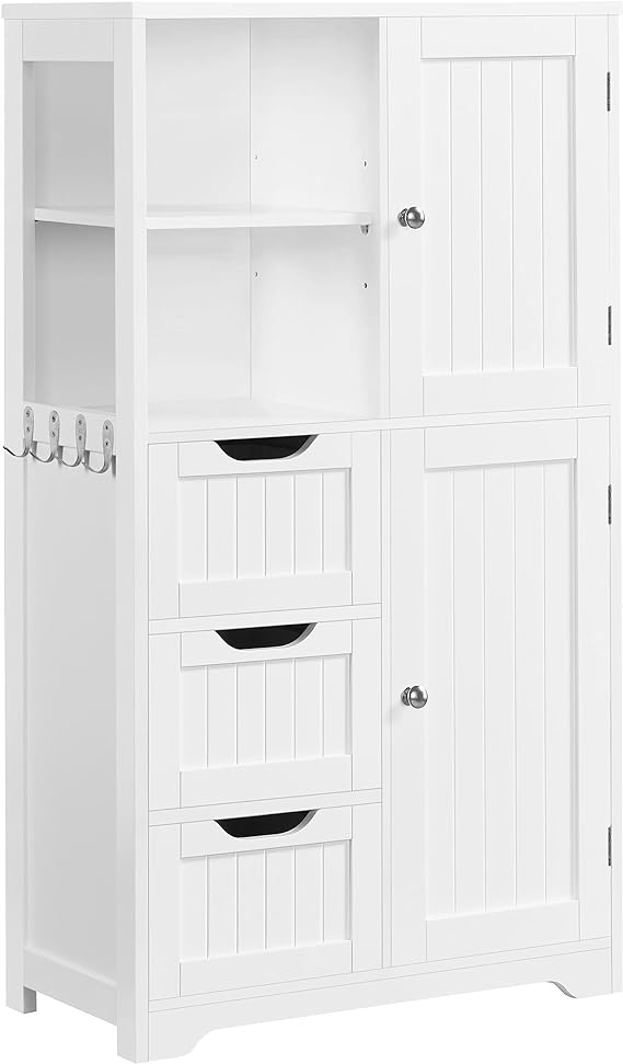 Yaheetech Bathroom Floor Cabinet 42, Freestanding Storage Cabinet with 3 Drawers, 2 Open Shelves and 2 Doors, Wooden Storage Organizer with Adjustable Shelves for Bathroom, Living Room, Kitchen