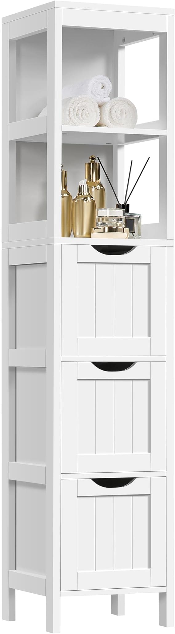 Yaheetech Bathroom Tall Cabinet, Slim Storage Cabinet, Narrow Freestanding Floor Cabinet with 3 Drawers & 2 Shelves, Linen Tower for Small Space, 12 D x 12 W x 56 H, White