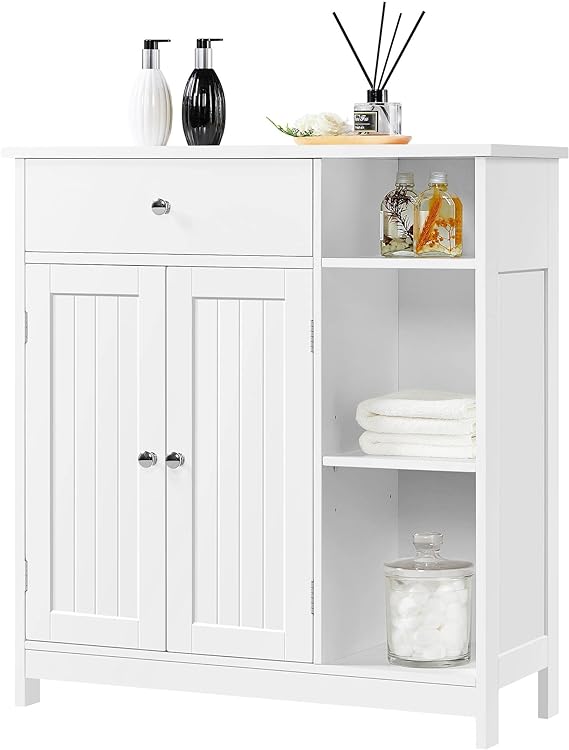 Yaheetech Bathroom Floor Cabinet, Kitchen Freestanding Storage Organizer, Large Side Cabinet with Doors, Drawer & Adjustable Shelves for Living Room, Entryway, 12 D x 29.5 W x 31.5 H, White