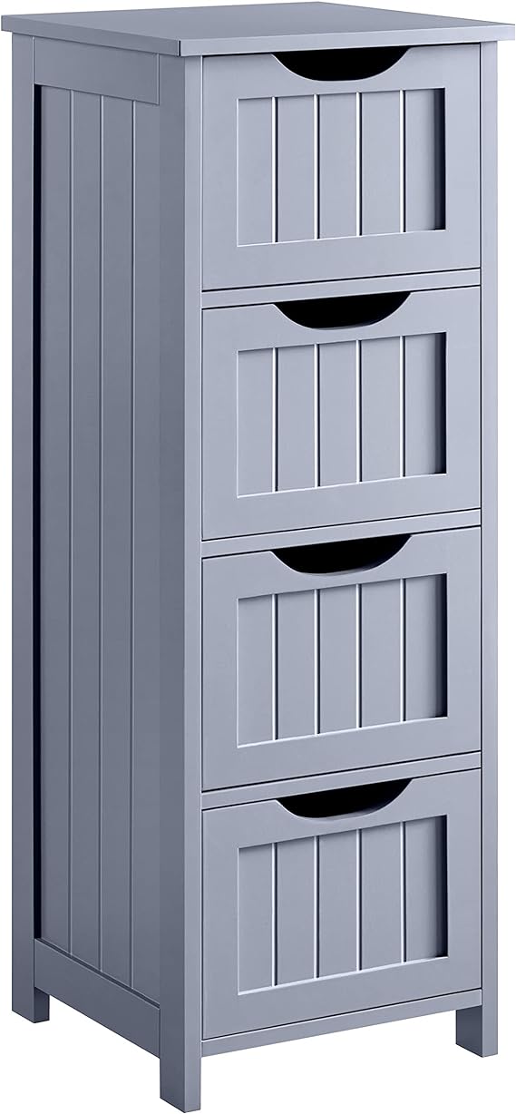 Yaheetech Bathroom Floor Cabinet, Wooden Side Storage Organizer, 4 Drawers Free-Standing Cabinet for Bathroom/Hallway/Living Room, Gray