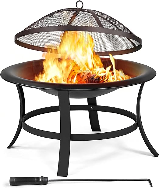 Yaheetech Fire Pits 29in Fire Pit for Outside Round Wood Burning Burning Firepits Fire Bowl with Spark Screen for BBQ Backyard Patio Camping, Black