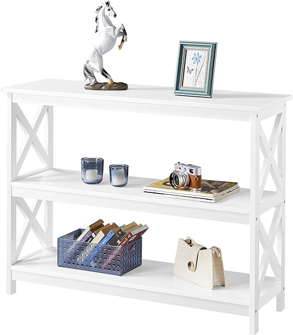 Yaheetech Console Table with 3 Storage Shelves, Entryway Table Sofa Side Table Narrow Long Bookshelf for Hallway Living Room, Accent Furniture, White