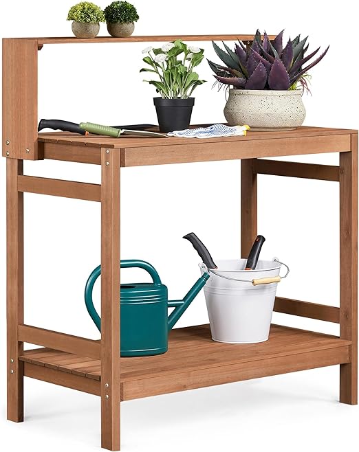 Yaheetech Wooden Potting Bench Table - Outdoor Garden Horticulture Workstation with Spacious Storage Shelf/Solid Wood Construction for Backyard Patio Balcony, Brown