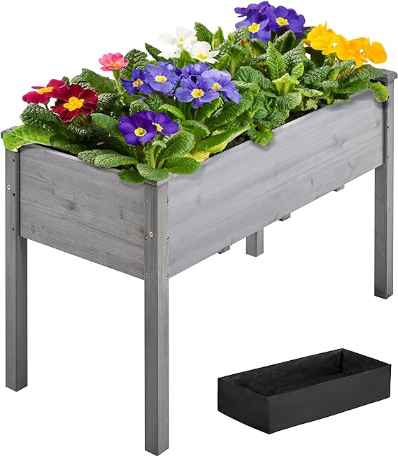 Yaheetech 1pc Raised Garden Bed Outdoor with Legs Horticulture Elevated Wood Planter Boxes w/Stable Rectangle Structure Standing Planter for Vegetables Flowers Herbs Planting,Gray