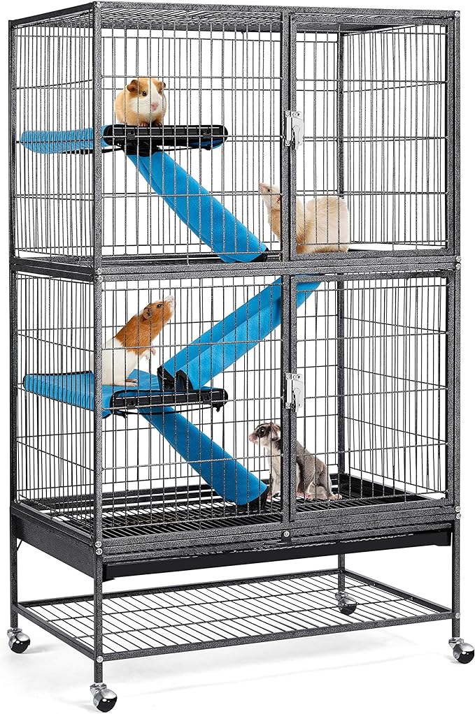 Yaheetech 2-Story Ferrets Cage, 54 Inch Rolling Small Animal Cage with Removable Ramps/Platforms/Storage Shelf/Tray, Metal Critter Nation Cage for Adult Rats/Chinchillas/Guinea Pigs/Rabbit, Black