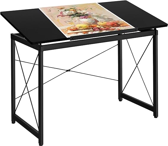 Yaheetech 47x 24 Drafting Table Drawing/Crafting Table/Desk Art Desk for Artists Tilting Tabletop Basic Drawing Painting Writing Station Studying Desk with Adjustable Tabletop & Pencil Ledge Black