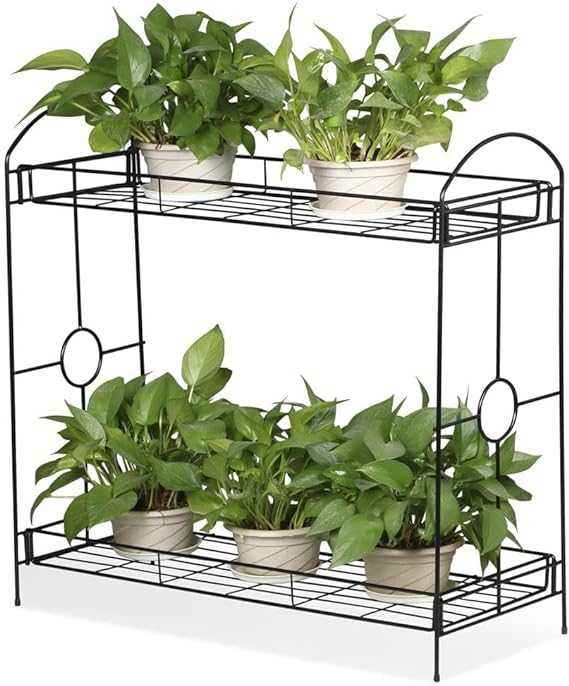 Yaheetech 2 Tier Metal Plant Stand for Outdoor/Indoor, Plant Display Rack Flower Pot Stand Shelf for Home Garden Backyard Patio, Home Storage Organizer Rack Black 33.5 x 13.4 x 31.9 inch