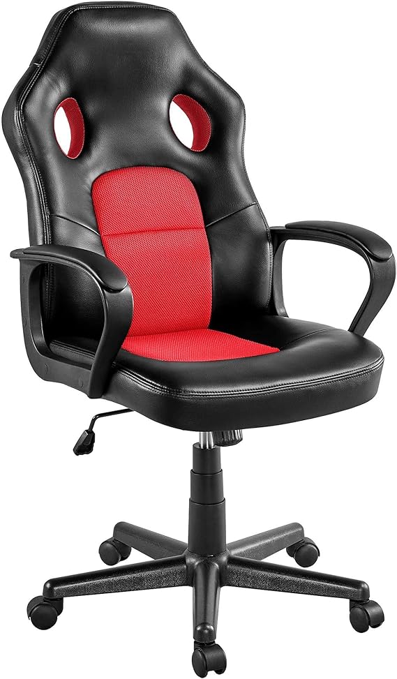 Yaheetech Video Gaming Chair Racing Chair Lumbar Support Desk Chair Ergonomic Computer Chair Swivel Task Chair PU Leather Racing Style Support Black