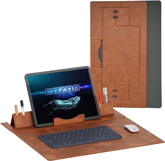 Desk Blotter Pad with Tablet Stand Holder,Computer Desk Mat with Pen Holder,Waterproof Desk Writing Pad Protector,Easy Clean Leather Desk Cover for Office/Home (17.8 x 17.4)Non-Slip Hard Board Pad