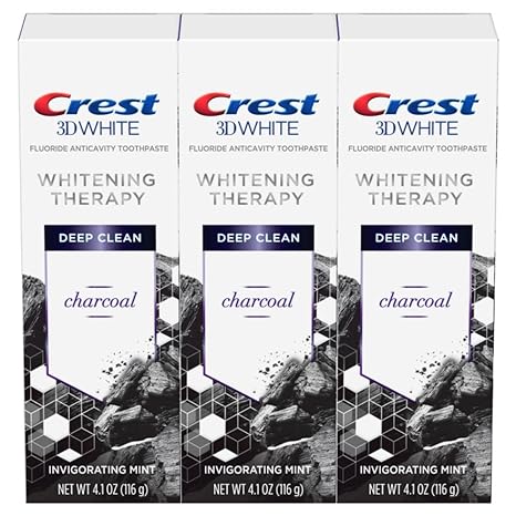 Crest Charcoal 3D White Toothpaste, Whitening Therapy Deep Clean with Fluoride, Invigorating Mint, 4.1 Oz (Pack of 3)