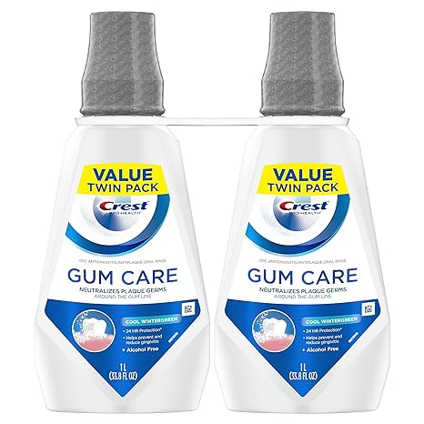 Crest Gum Care Mouthwash, Cool Wintergreen, CPC (cetylpyridinium Chloride) Antigingivitis/Antiplaque Oral Rinse 1L (33.8 fl oz), Pack of 2