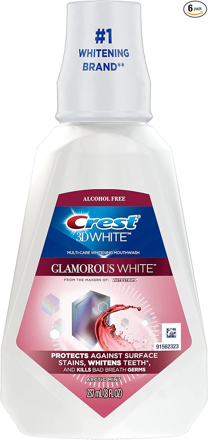 Crest 3D White Glamorous White Multi-Care Whitening Fresh Mint/Arctic mint Flavor Mouthwash 8 Fl Oz (Pack of 6),(Packaging may vary)