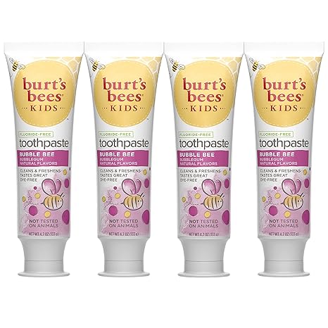 Burt's Bees Kids Toothpaste, Natural Flavor, Fluoride Free, Bubble Bee, 4.7 oz, Pack of 4