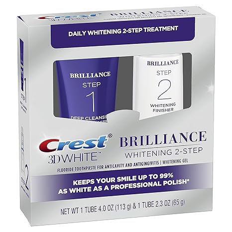 Crest 3D White Brilliance 2 Step Kit, Deep Clean Toothpaste (4oz) + Teeth Whitening Gel (2.3oz)