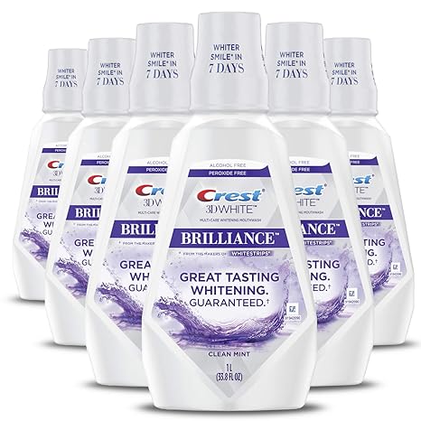 Crest 3D White Brilliance Whitening Mouthwash, Alcohol Free, Clean Mint, 1L (33.7 fl oz), Pack of 6