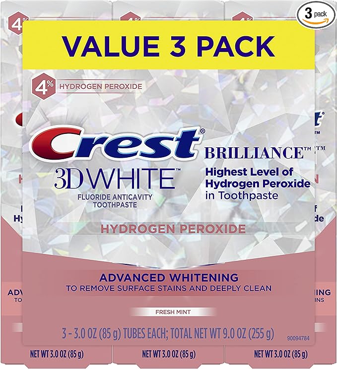 Crest 3D White Brilliance Hydrogen Peroxide Toothpaste with Fluoride,3 Ounce (Pack of 3)