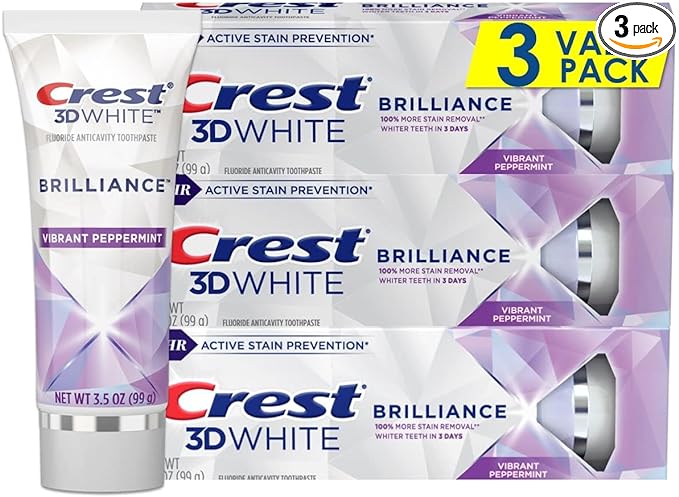 Crest 3D White Brilliance Teeth Whitening Toothpaste, Vibrant Peppermint, 3.5 oz, Pack of 3