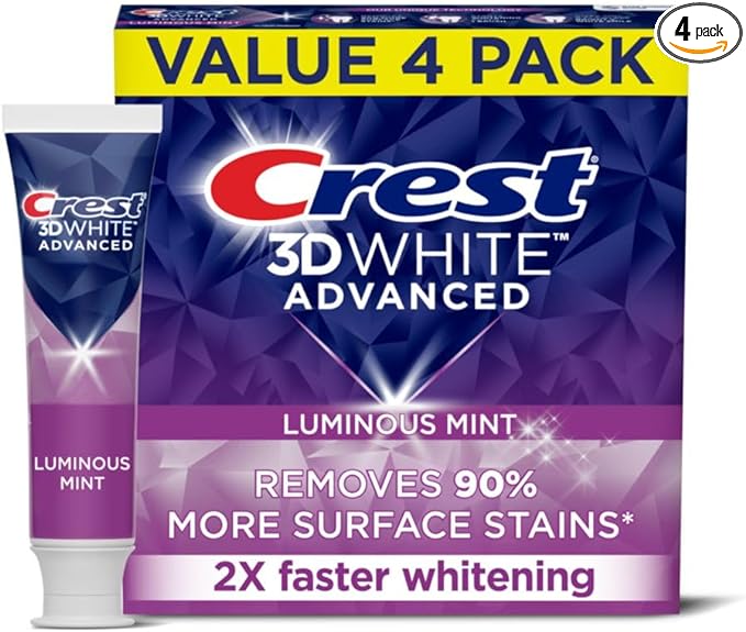 Crest 3D White Toothpaste, Advanced Luminous Mint, Teeth Whitening Toothpaste, 3.7 Oz (Pack of 4)