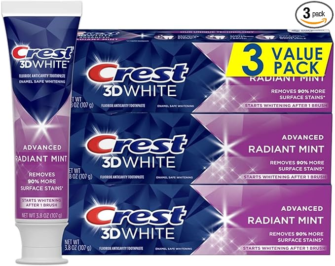 Crest 3D White Toothpaste Radiant Mint, 3.8 Oz (Pack of 3)