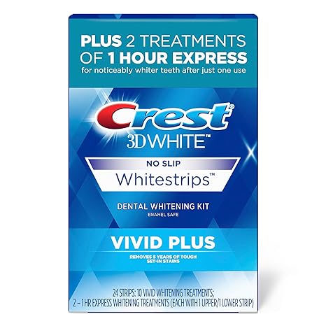 Crest 3D Whitestrips, Vivid Plus, Teeth Whitening Strip Kit, 24 Count (Pack of 1)