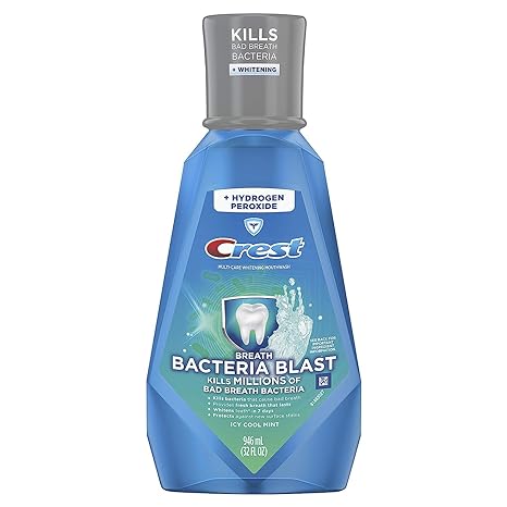 Crest Breath Bacteria Blast Mouthwash, Icy Cool Mint, 32 fl oz (Packaging May Vary)