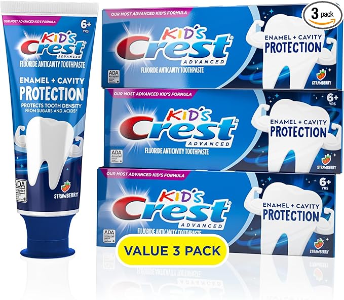 Crest Kids Advanced Toothpaste Enamel   Cavity Protection with Fluoride for Anticavity, 4.1oz (Pack of 3)