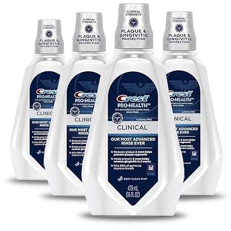 Crest Pro-Health Clinical Mouthwash with CPC (Cetylpyridinium Chloride), Gingivitis Protection, Alcohol Free, Deep Clean Mint, 473 Ml (16 fl oz), 4 Count