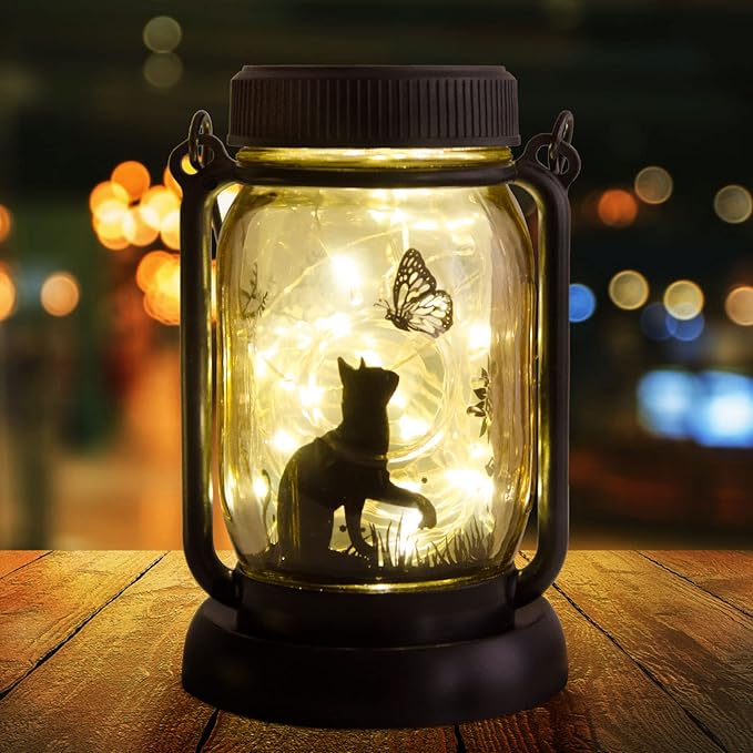 Cat Memorial Gifts Solar Lantern Hanging Christmas Lights Women Birthday Gifts,Xmas Gift for Mom Outdoor Garden Gifts for Cat Lovers,Birthday Gift for Women Grandma Gift Camping Party Garden Light