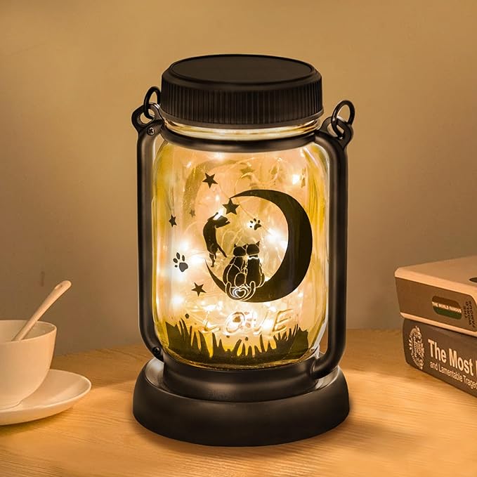 Solar Lantern Lights Outdoor Hanging Decor Christmas Light for Garden Patio Gifts for Women Cat Gifts,Grandma Birthday Gifts for Cat Lovers Funny Cat Xmas Gifts for Girls,Mom or Women,Grandma