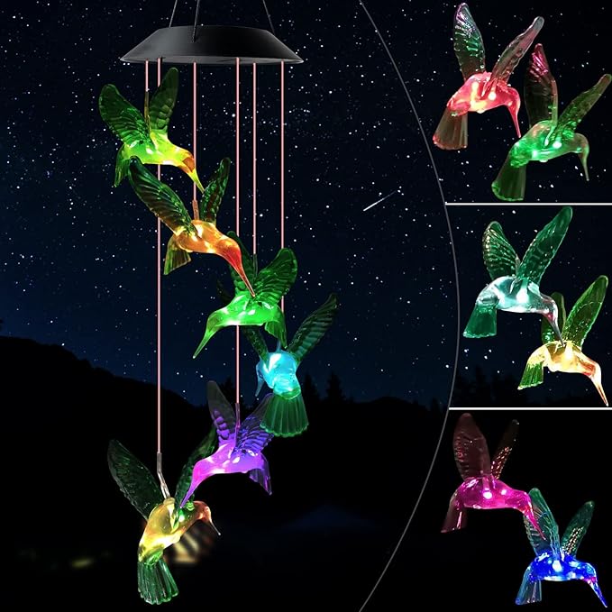 Hummingbird Wind Chimes Birthday Gift for Women Solar Garden Light Grandma Hummingbird Mother Birthday Gifts Mom Gifts for mom/Birthday Gifts for mom Mother Gift Housewarming Gift