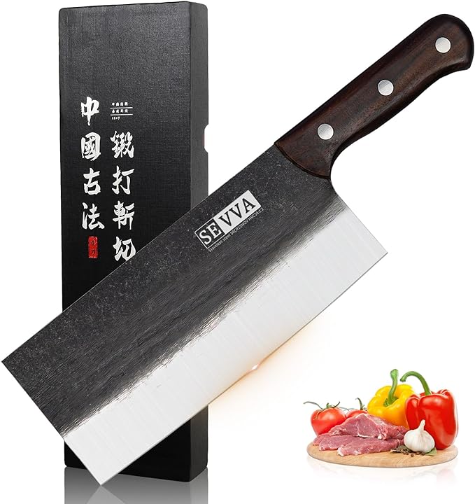 Meat Cleaver Knife Hand Forged Chef Knife High Carbon Stainless Steel Kitchen Knife Chef' Knives Vegetable Knife Christmas Gift for Home Grandma Xmas Gift Kitchen and Restaurant Knives With Gift Box