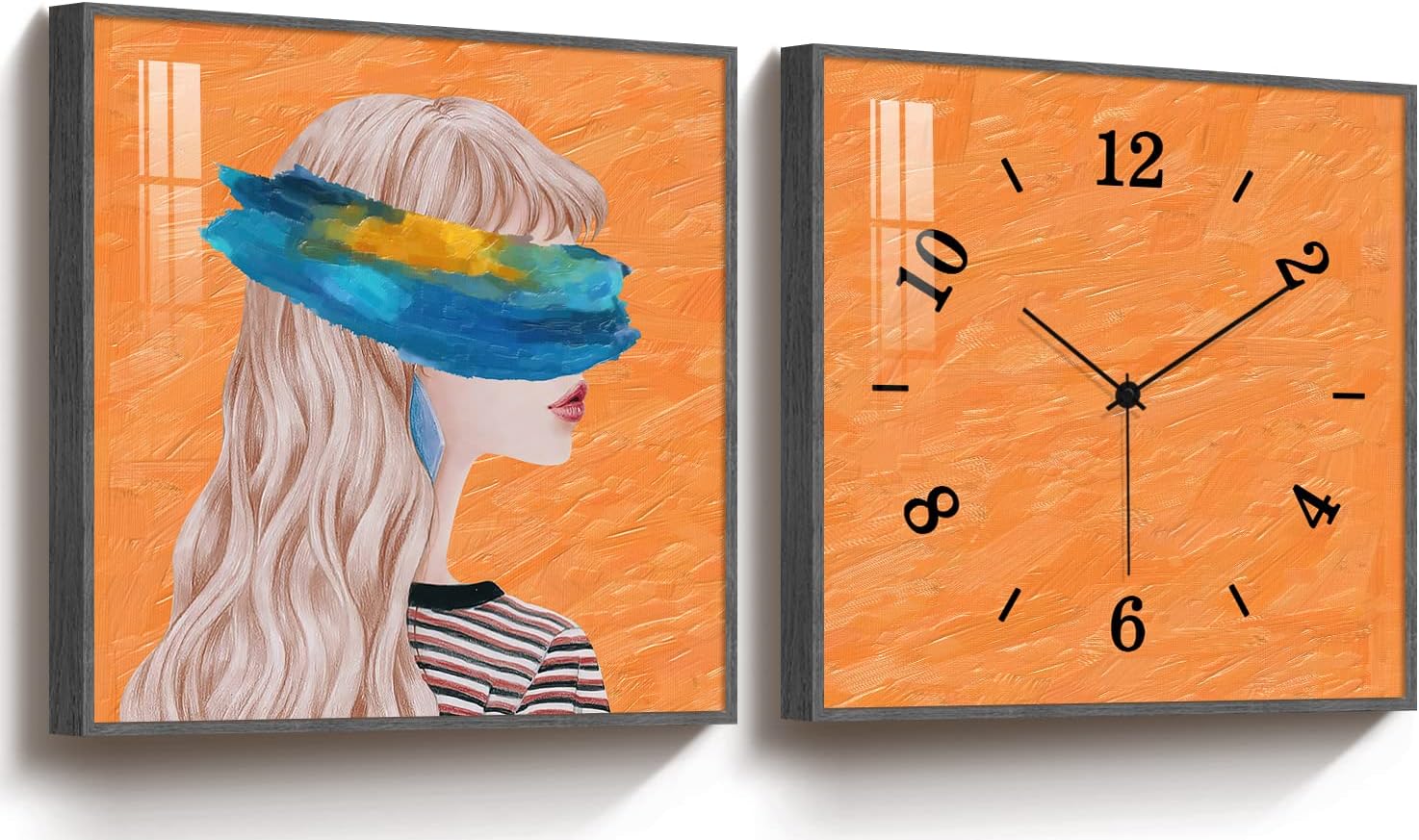 TIME TREE Wall Clock Silent Modern Indoor Living Room Kitchen Bedroom Decorative Girl Clock Wall Art Battery Operated 12''x12'', 2pcs