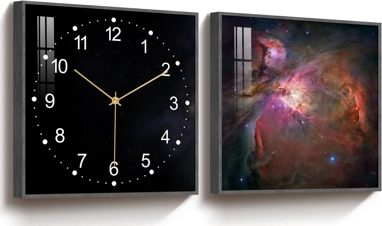 TIME TREE Wall Clock Silent Modern Indoor Living Room Kitchen Bedroom Decorative Planet Clock Wall Art Battery Operated 12''x12'', 2pcs