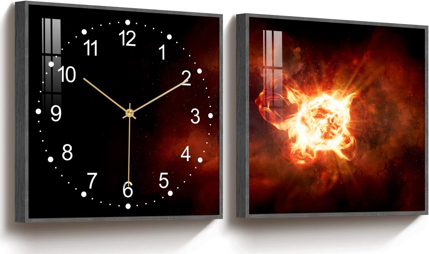 TIME TREE Wall Clock Silent Modern Indoor Living Room Kitchen Bedroom Decorative Planet Clock Wall Art Battery Operated 12''x12'', 2pcs