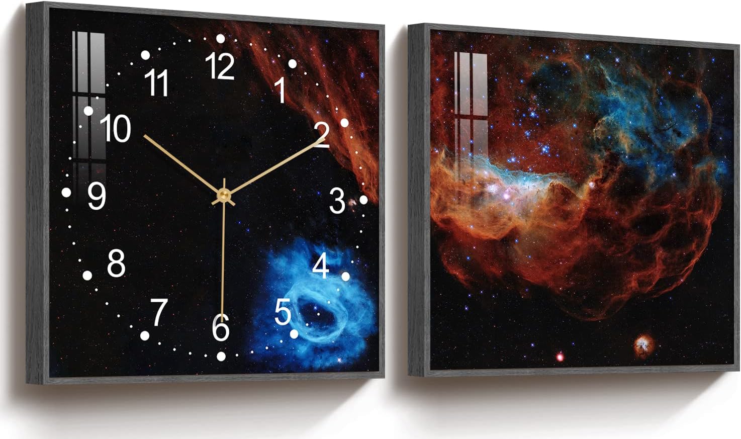 TIME TREE Wall Clock Silent Modern Indoor Living Room Kitchen Bedroom Decorative Planet Clock Wall Art Battery Operated 12''x12'', 2pcs