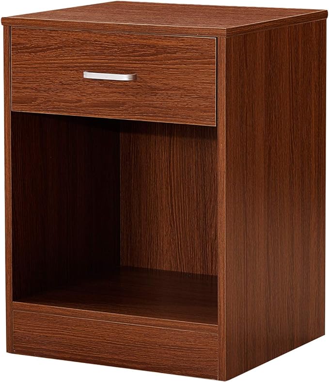 GIME Small NightStand with 1 Drawer, Mini End Tables with Open Storage Shelf for Bedroom Table Furniture(Reddish-brown)