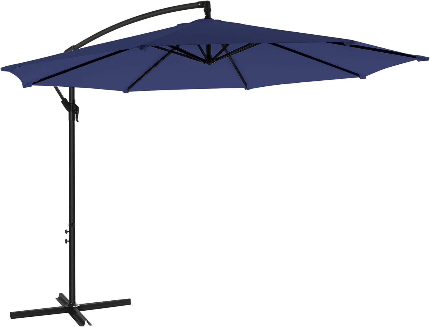 SONGMICS Outdoor Umbrella, 10 ft Cantilever Umbrella, Standing Offset Patio Umbrella with Base, Sunshade with Protection UPF 50 , Crank for Opening Closing, Navy Blue UGPU016L01