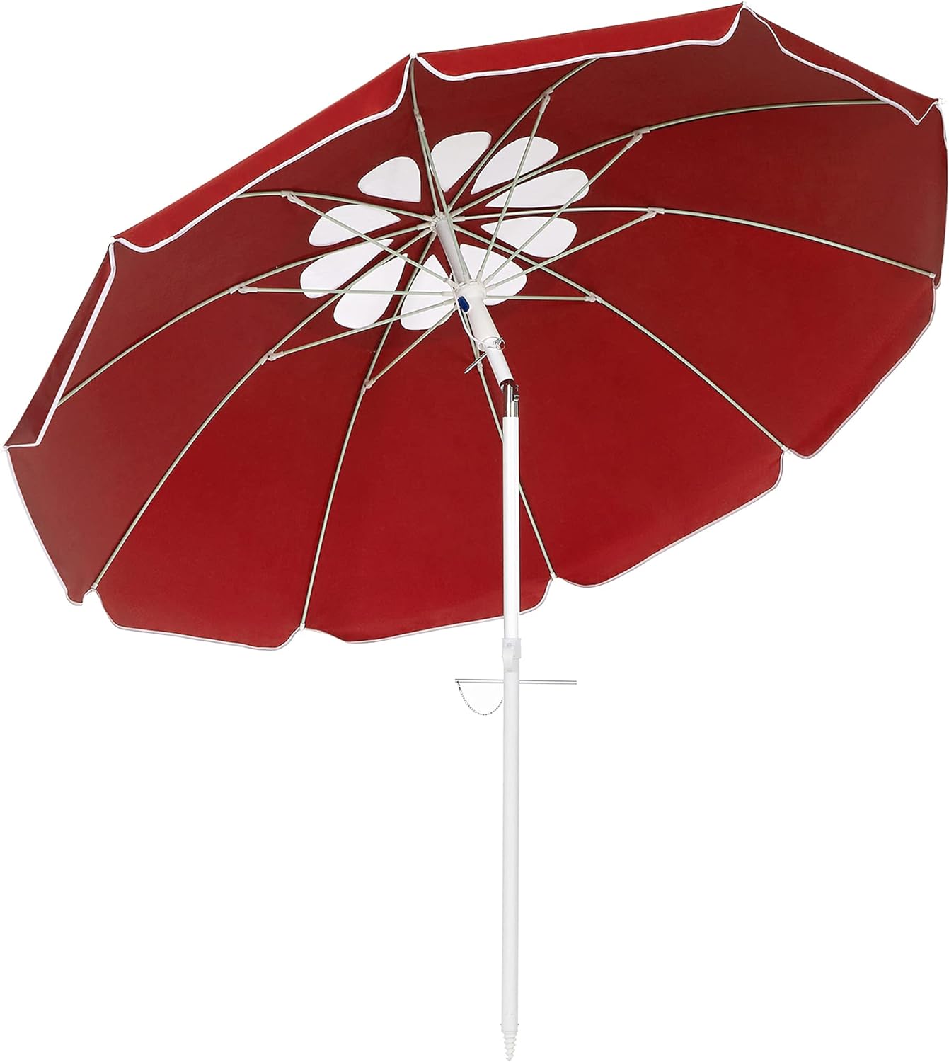 SONGMICS 6.5ft Beach Umbrella UPF 50 , Reinforced 10 Ribs, with Sand Anchor and Tilt Function, Portable Outdoor Umbrella with Carry Bag for Beach Patio Garden Outdoor, Red UGPU008R01