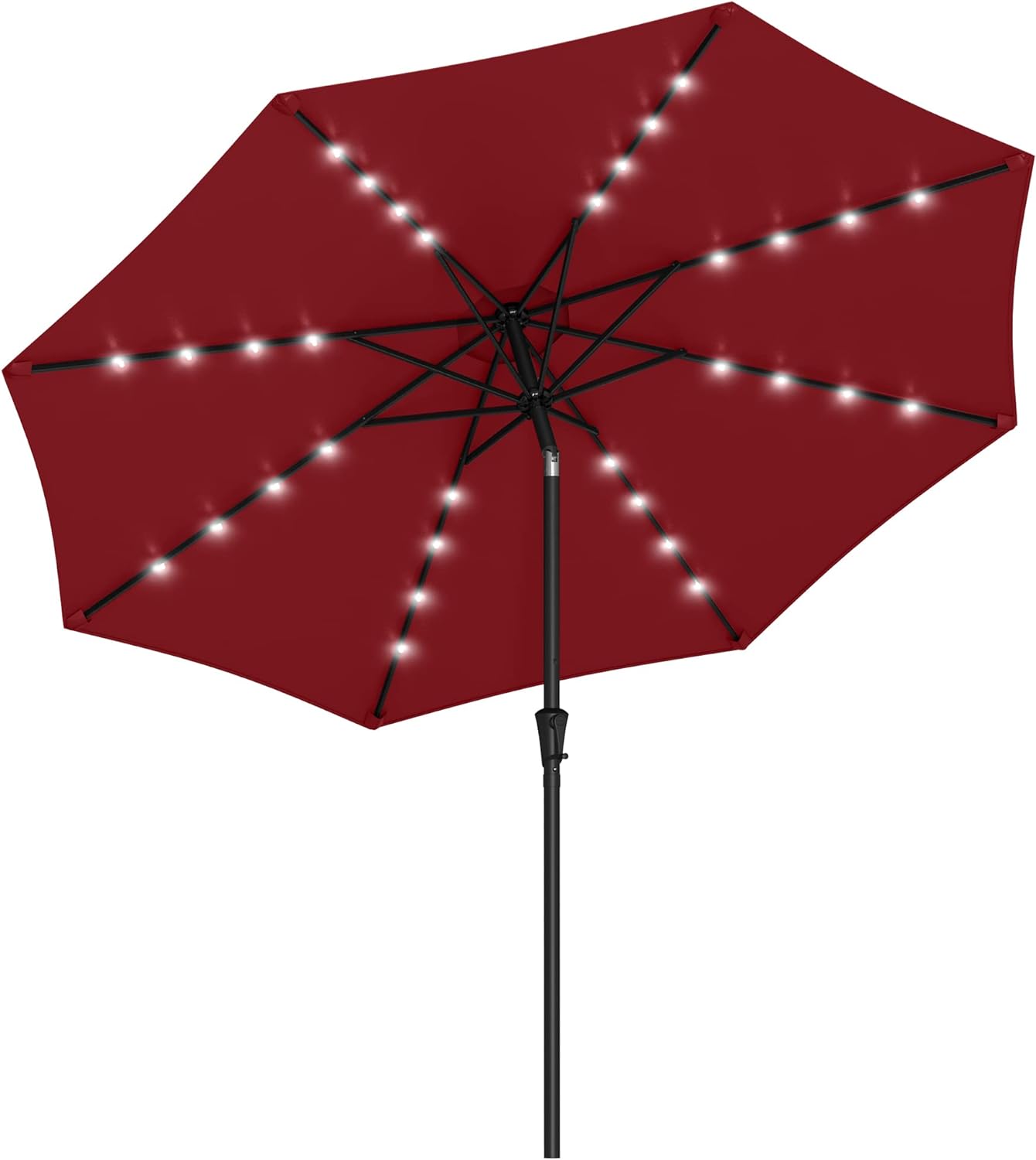 SONGMICS 9 ft Solar Patio Umbrella, 32 LED Lights, Lighted Table Outdoor Umbrella, UPF 50 , 30 Dual-Tilt System, for Garden Balcony Patio Backyard Market, Without Base, Red UGPU11RD