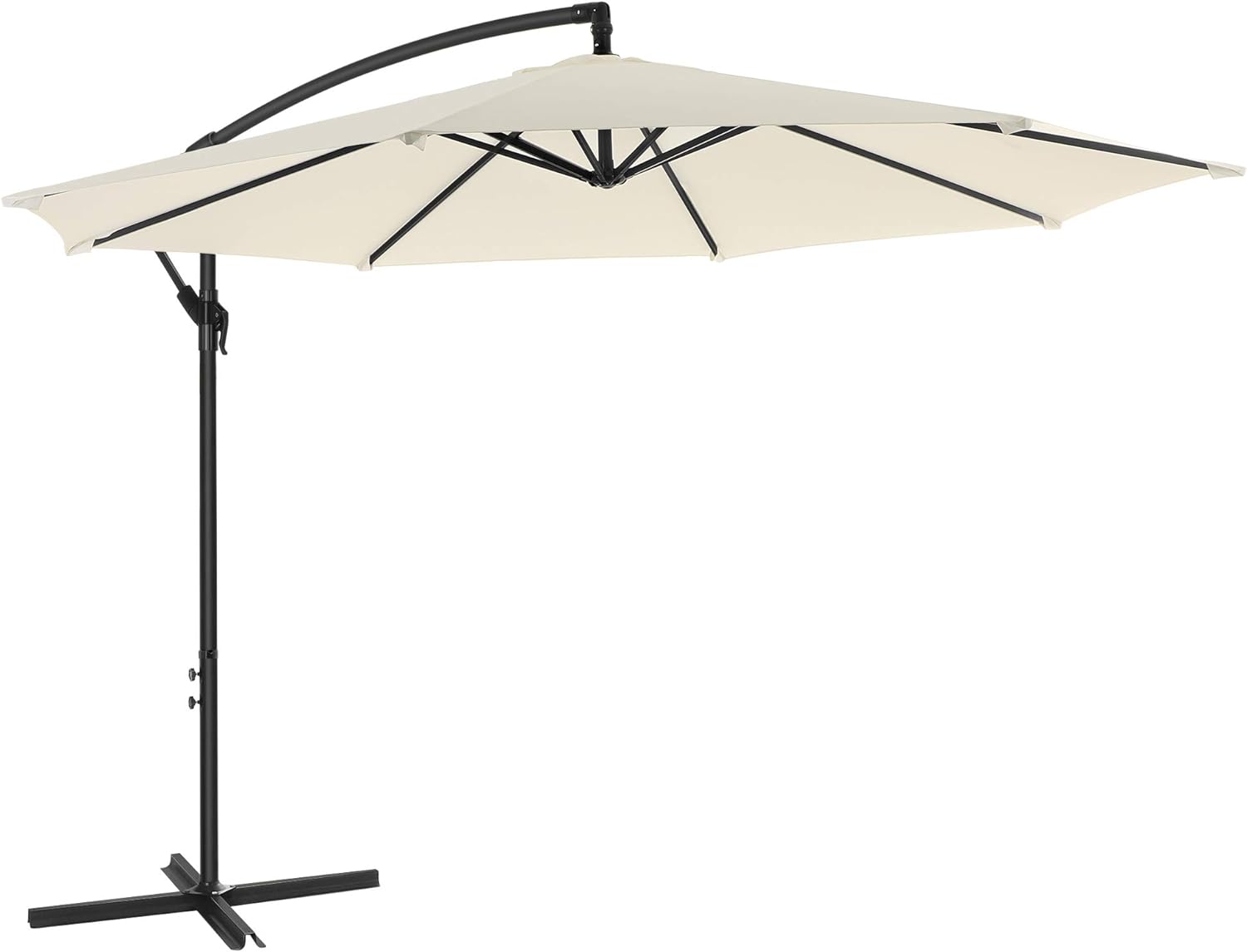 SONGMICS Outdoor Umbrella, 10 ft Cantilever Umbrella, Standing Offset Patio Umbrella with Base, Sunshade with Protection UPF 50 , Crank for Opening Closing, Beige UGPU016M01