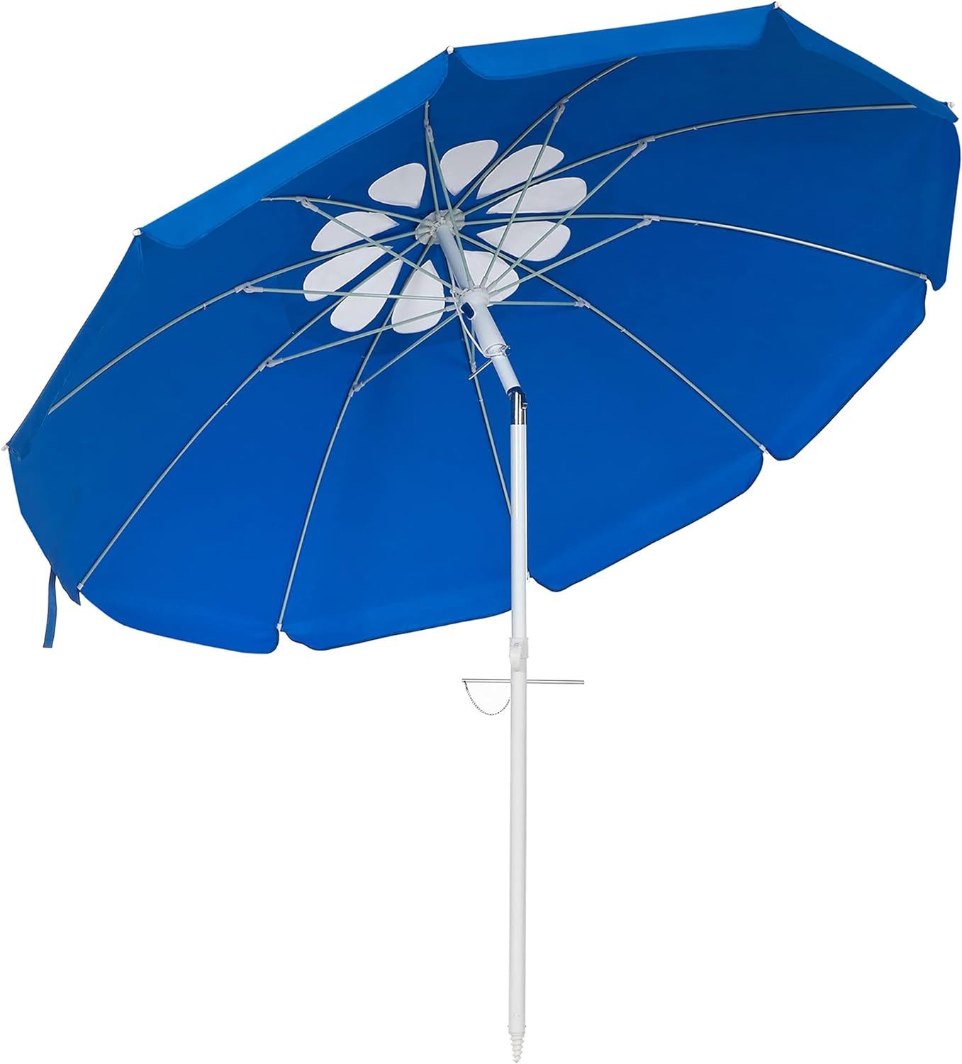 SONGMICS 6.5ft Beach Umbrella UPF 50 , Reinforced 10 Ribs, with Sand Anchor and Tilt Function, Portable Outdoor Umbrella with Carry Bag for Beach Patio Garden Outdoor, Dark Blue UGPU008Q01