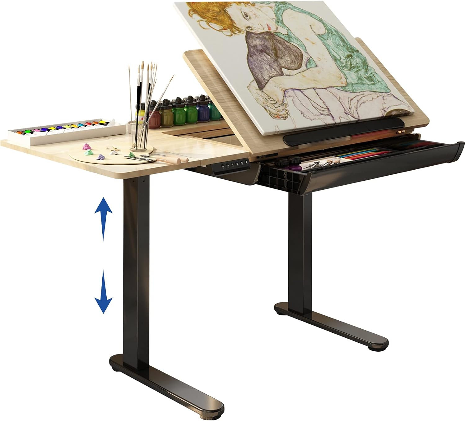 FLEXISPOT Comhar Adjustable Drafting Table, Electric Standing Desk with Storage Drawers for Writing Drawing Crafting Working, 47.2 W x 23.6 D Angle Height Adjustable Desk, Puzzle Craft Artist Table