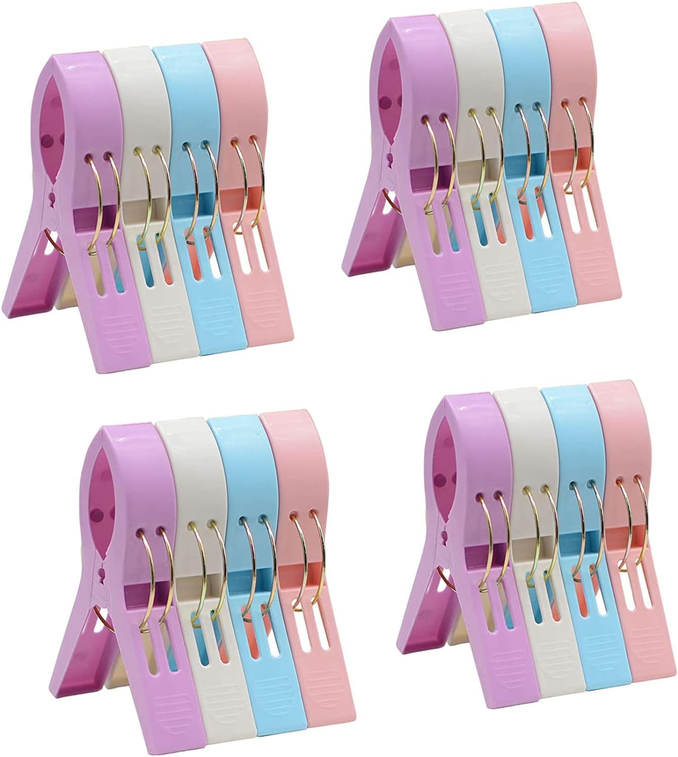 Beach Towel Clips for Beach Chairs, 16 Pcs 4.7 Inch 4 Colour Plastic Large Clothespin Towel Clips for Chairs, Beach Accessories for Vacation Must Haves (Northern Europe 4 Colour)