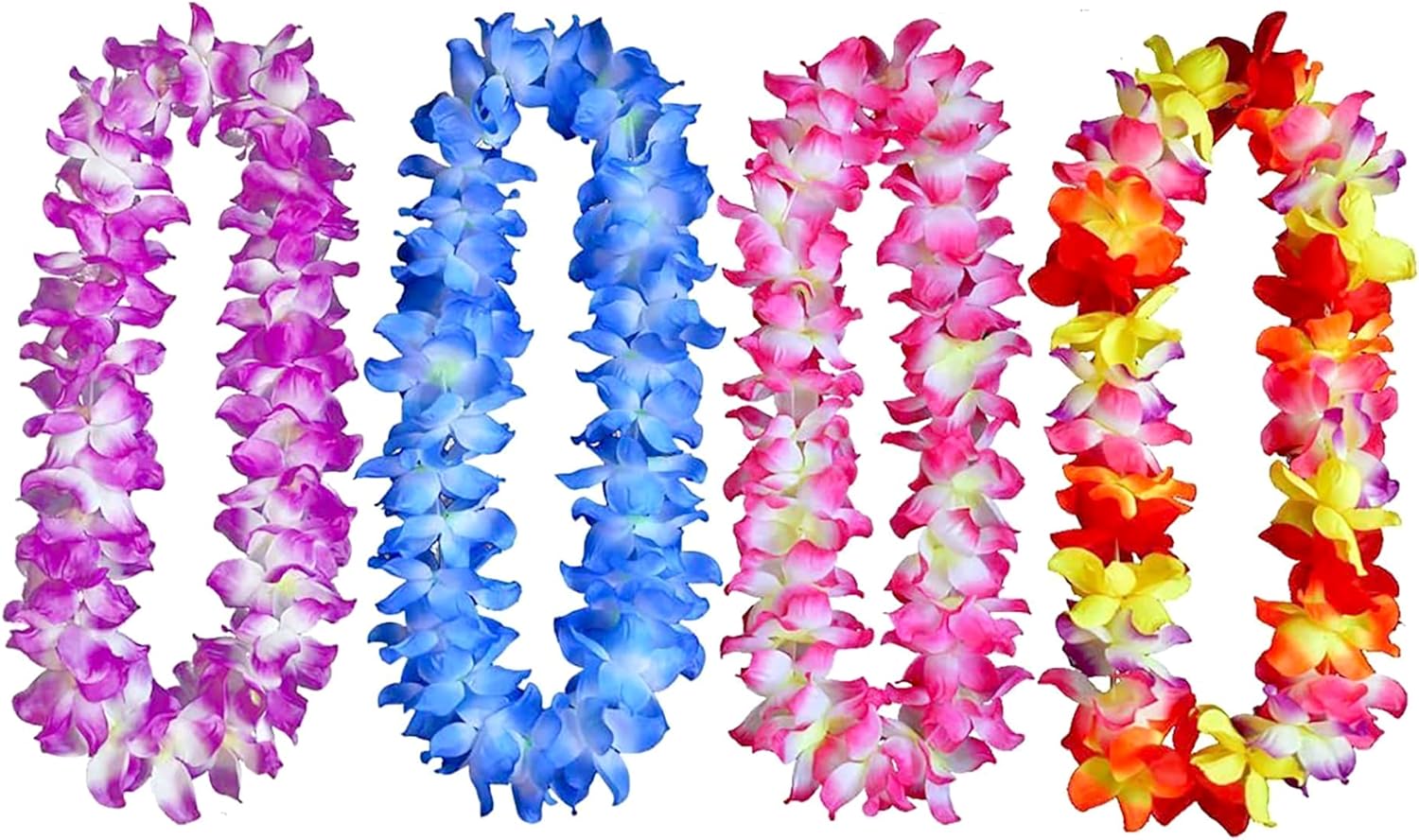 4 Pcs Thicken 41 Inch Hawaiian Leis, 4 Color Lei for Graduation Party, Dance Party, Photo Prop in Outdoors