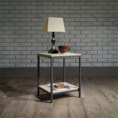 Home Square Set of 2 Industrial Look End Table with Black Metal Frame in Charter Oak