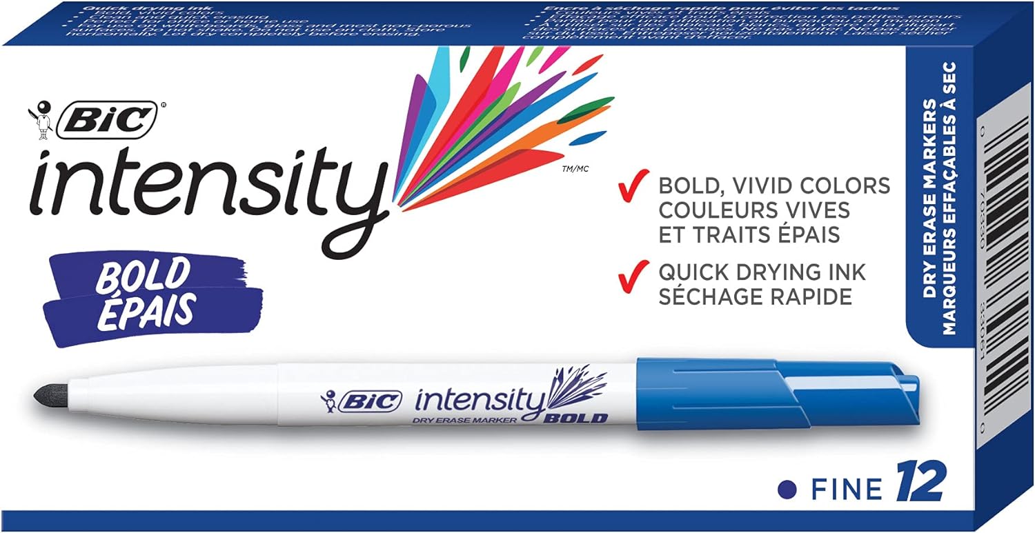 BIC Great Bold Dry Erase Marker, Pocket Fine Point Dozen Box, Blue (DECF11-BLU), 1.4 H x 5.5 L x 2.8 W