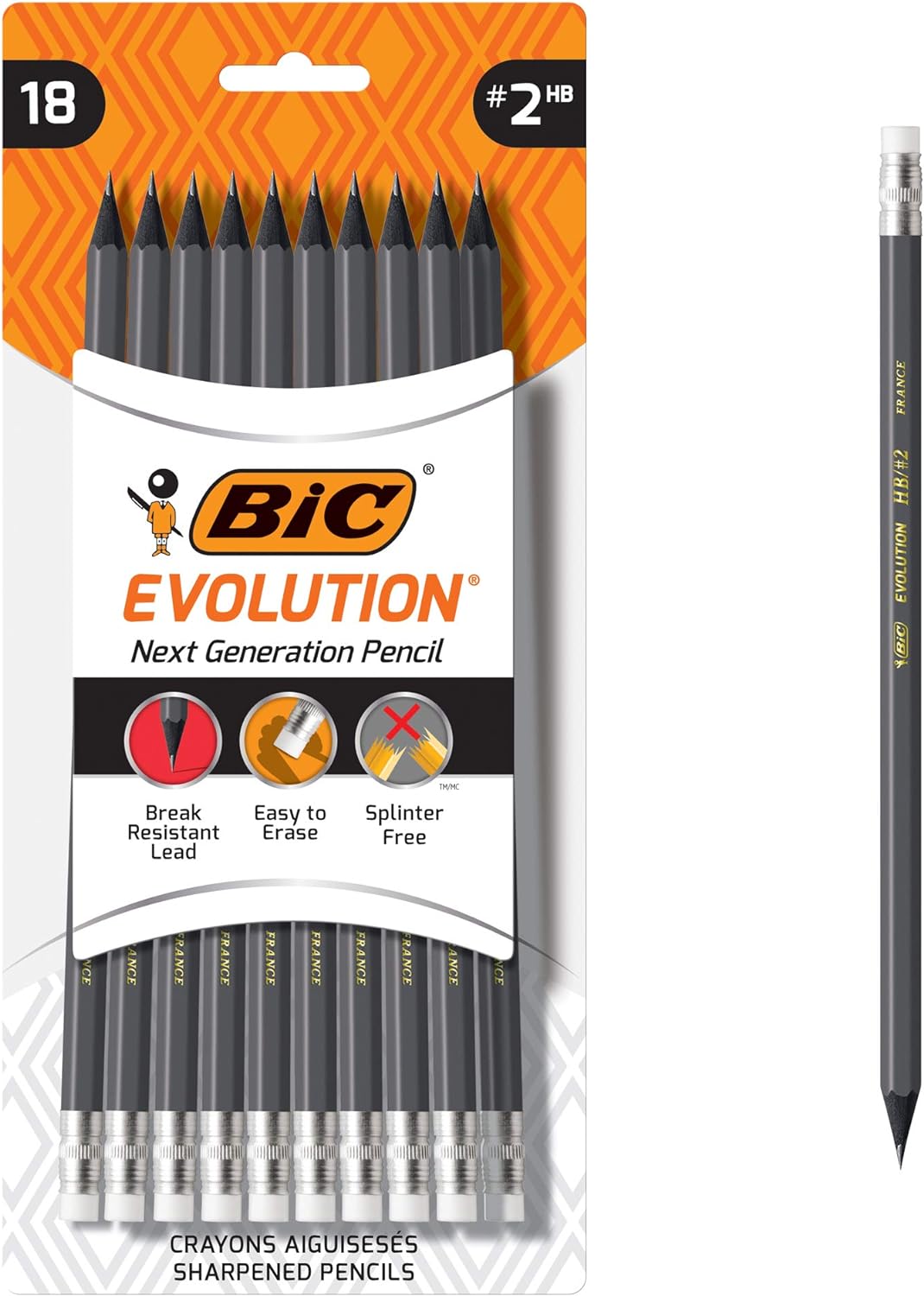 BIC Evolution Cased Pencil, #2 Lead, Yellow Barrel, 24-Count (PGEYP241-BLK)