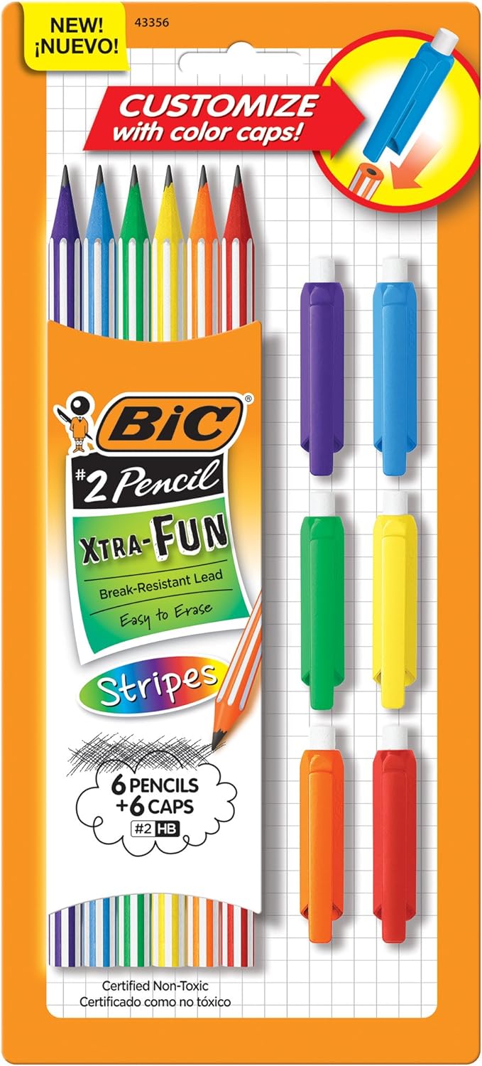 BIC Xtra-Fun Custom Graphite Pencil, 2 HB Lead, Black, Durable & Break-Resistant, Great For The Classroom, 6-Count