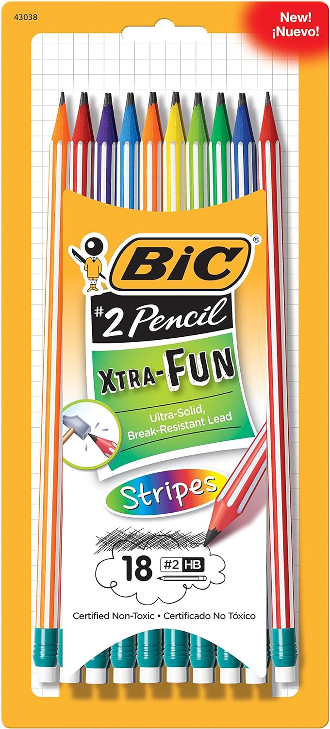 BIC Xtra-Fun Stripes Graphite Pencil, 2 HB, 18-Count
