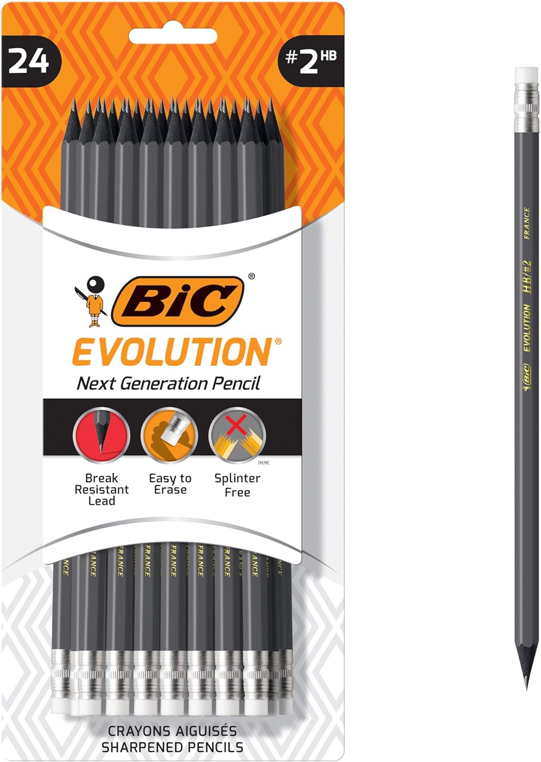 BIC Evolution Cased Pencil, 2 Lead, Gray Barrel, 24-Count